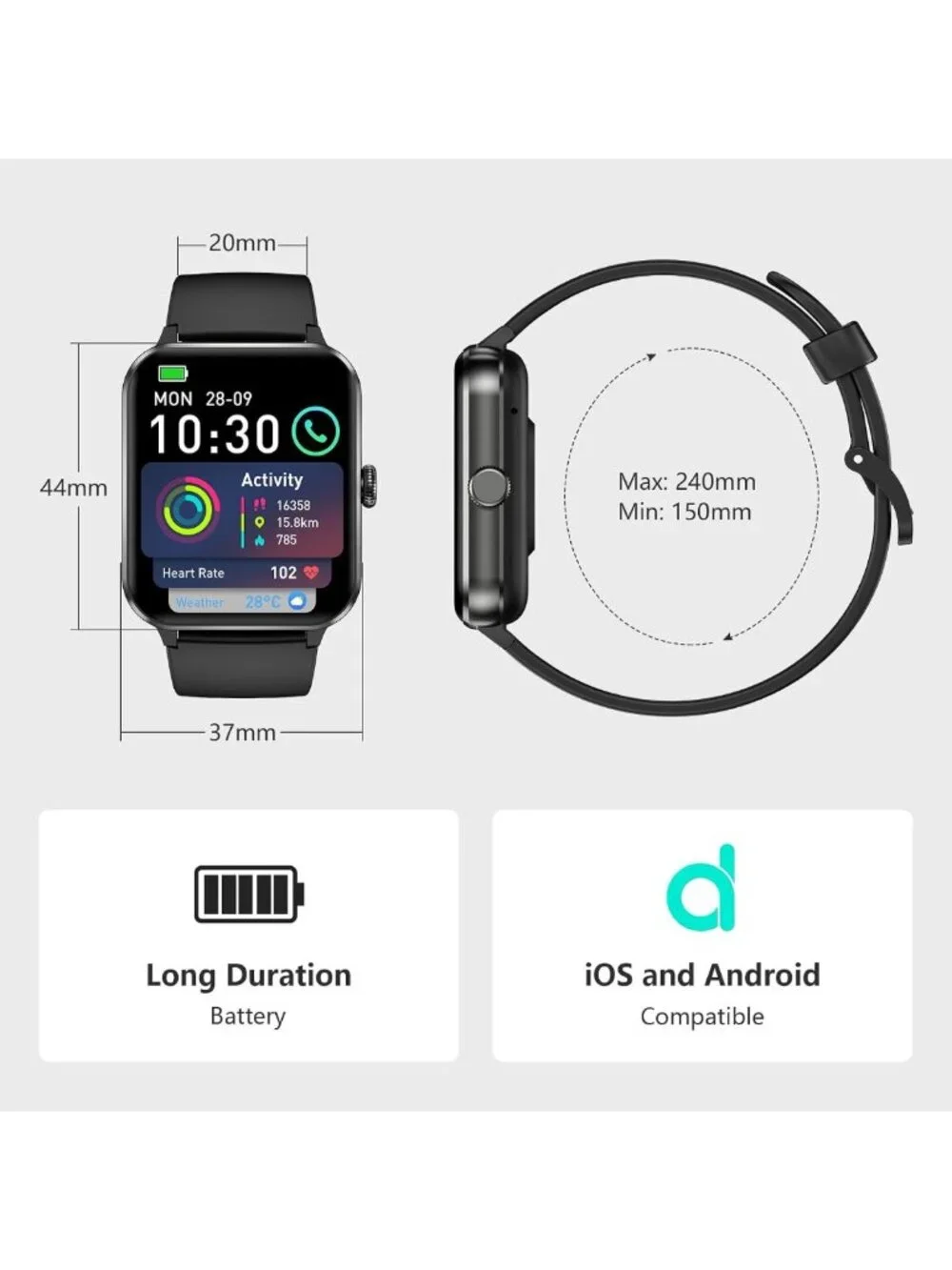 Smart Fitness Watch with Call Function, Heart Rate Monitor, 100+ Sports Modes